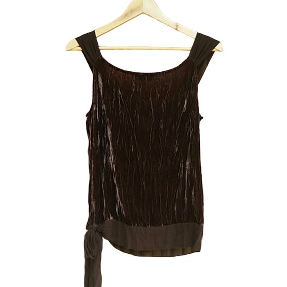 Y2K BCBGMaxAzria Crushed Velvet Top Sz M Brown Beaded Camisole Boho Festival VNT - Picture 6 of 16